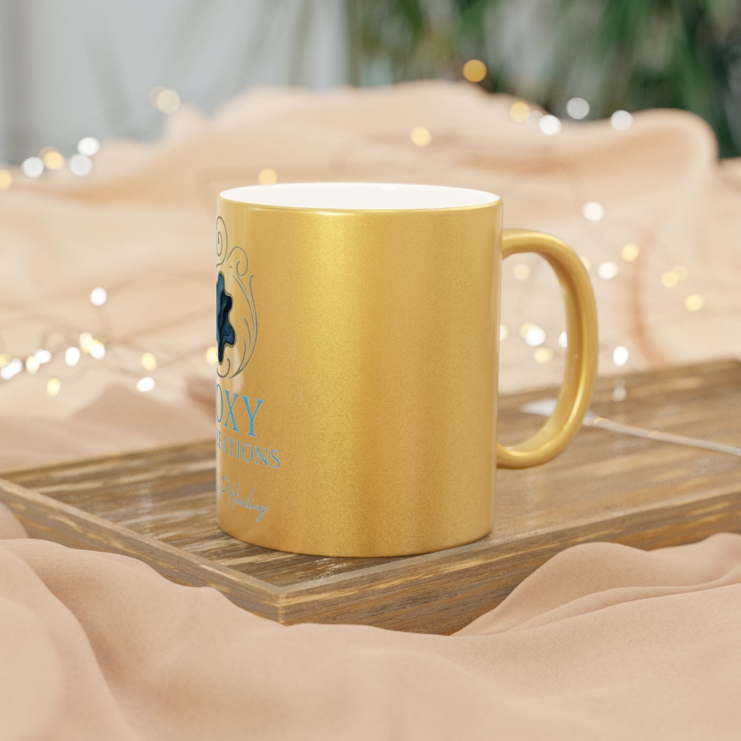 Metallic Epoxy Art Mug — Silver/Gold Logo Coffee Cup