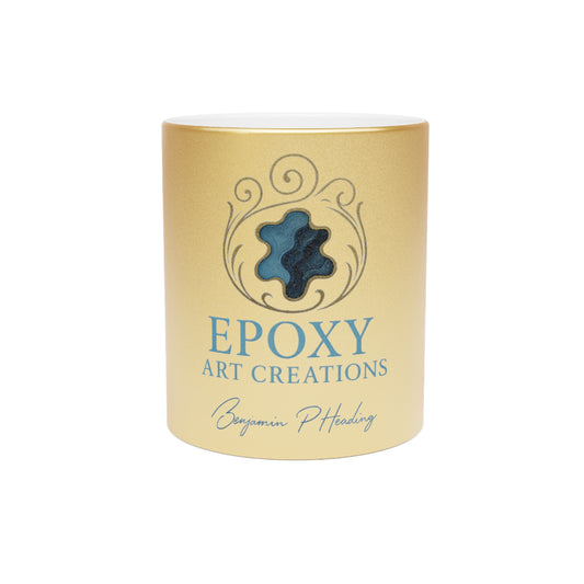Metallic Epoxy Art Mug — Silver/Gold Logo Coffee Cup