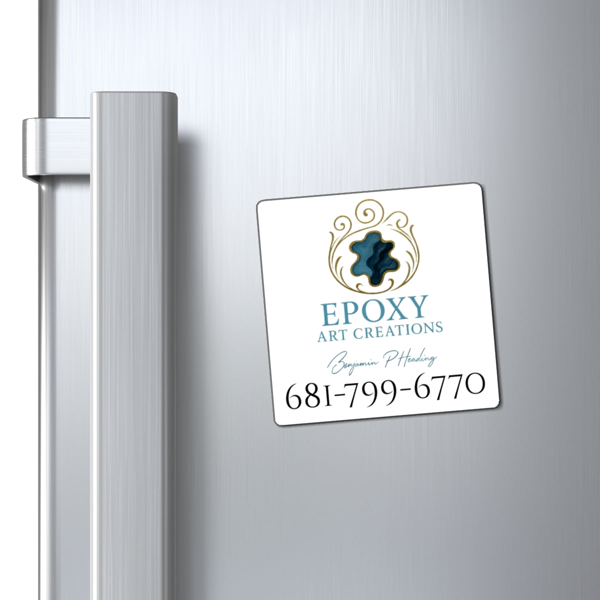 Epoxy Art Creations Logo Magnet — Custom Business Contact Fridge Magnet