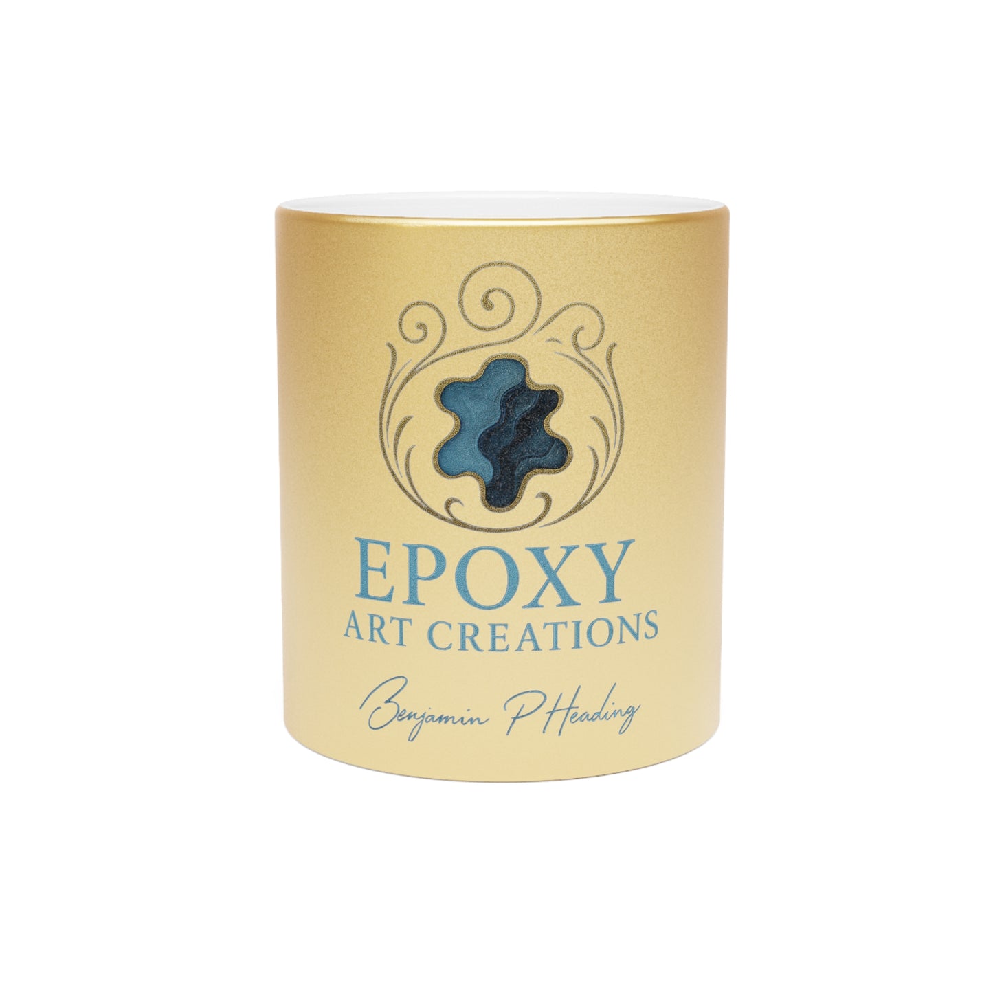 Metallic Epoxy Art Mug — Silver/Gold Logo Coffee Cup