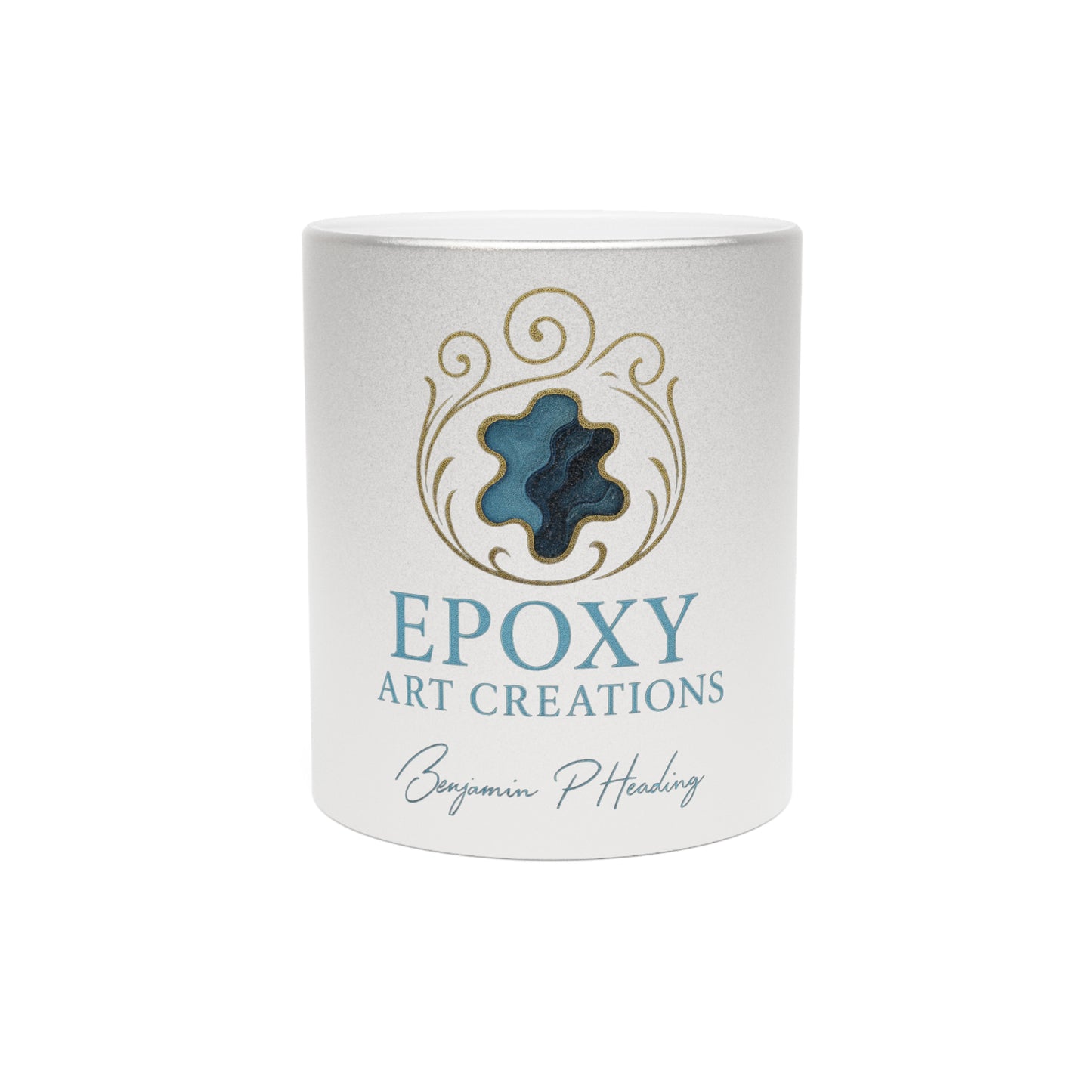 Metallic Epoxy Art Mug — Silver/Gold Logo Coffee Cup