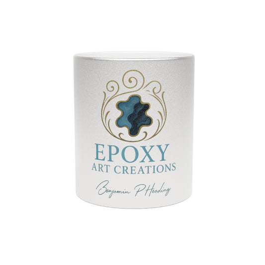 Metallic Epoxy Art Mug — Silver/Gold Logo Coffee Cup