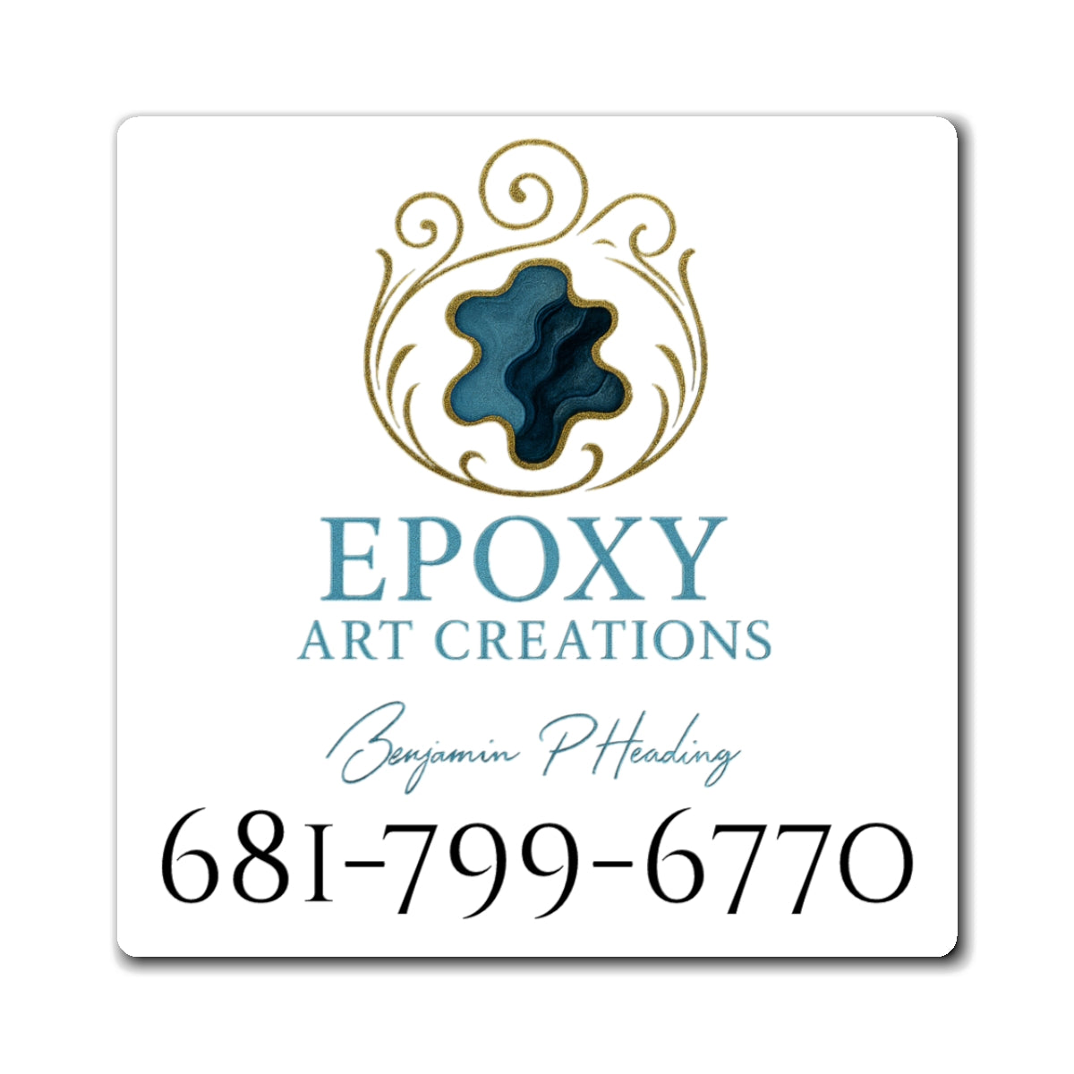 Epoxy Art Creations Logo Magnet — Custom Business Contact Fridge Magnet