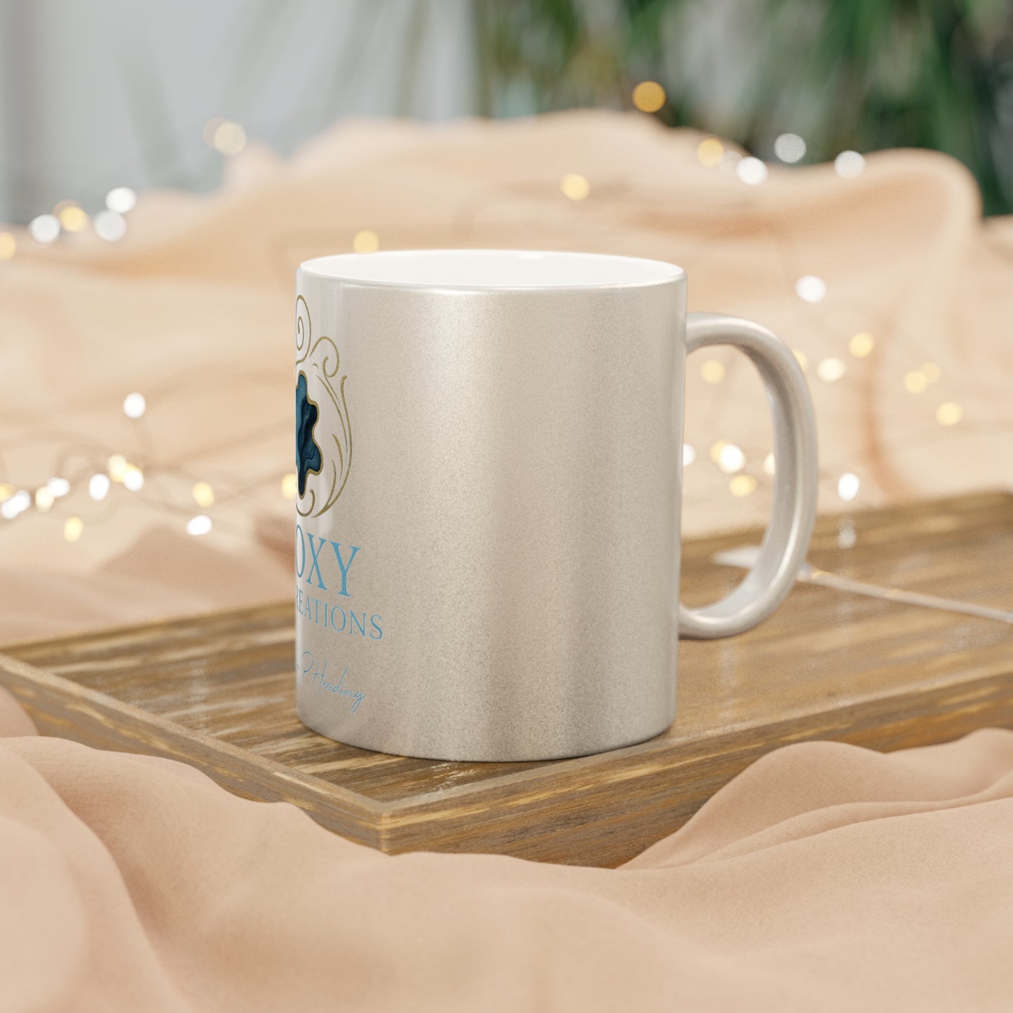Metallic Epoxy Art Mug — Silver/Gold Logo Coffee Cup